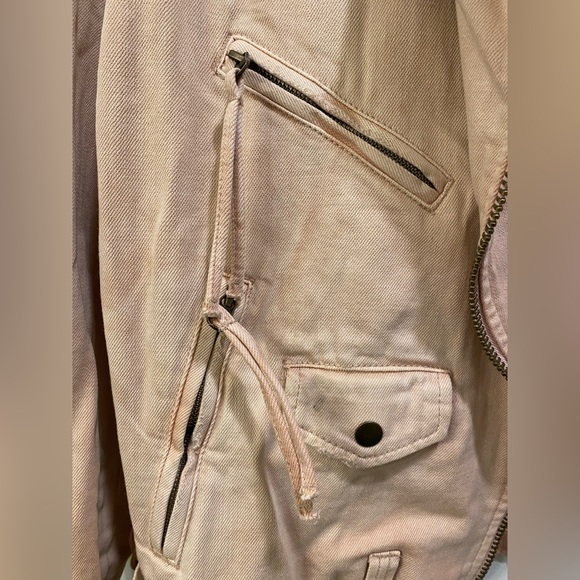 Free People Light Pink Denim Motorcycle Style Jacket - Picture 6 of 13
